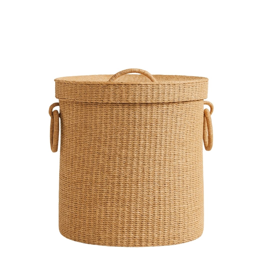 Natural Hand-Woven Lidded Laundry Basket