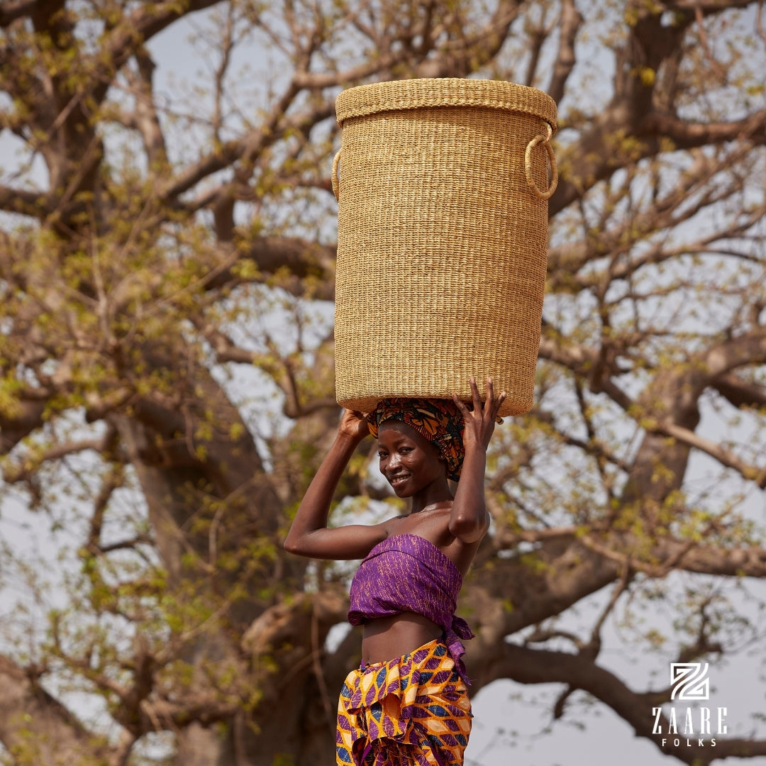 Natural Hand-Woven Lidded Laundry Basket