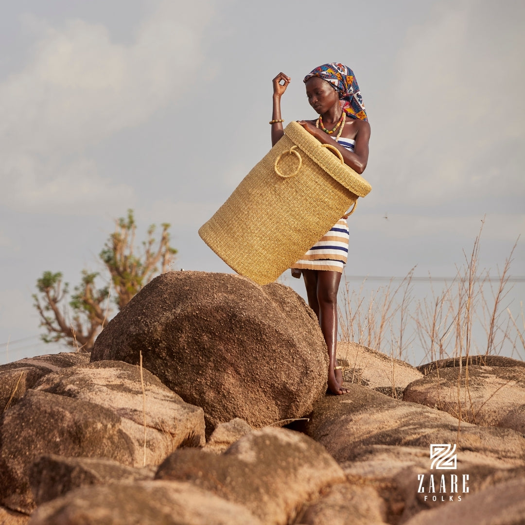 Natural Hand-Woven Lidded Laundry Basket
