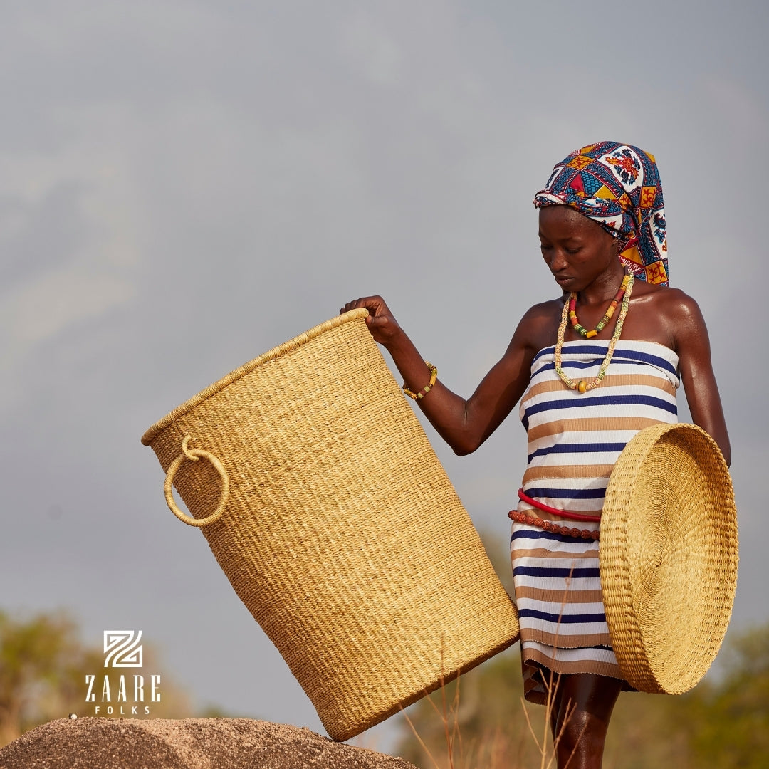 Natural Hand-Woven Lidded Laundry Basket