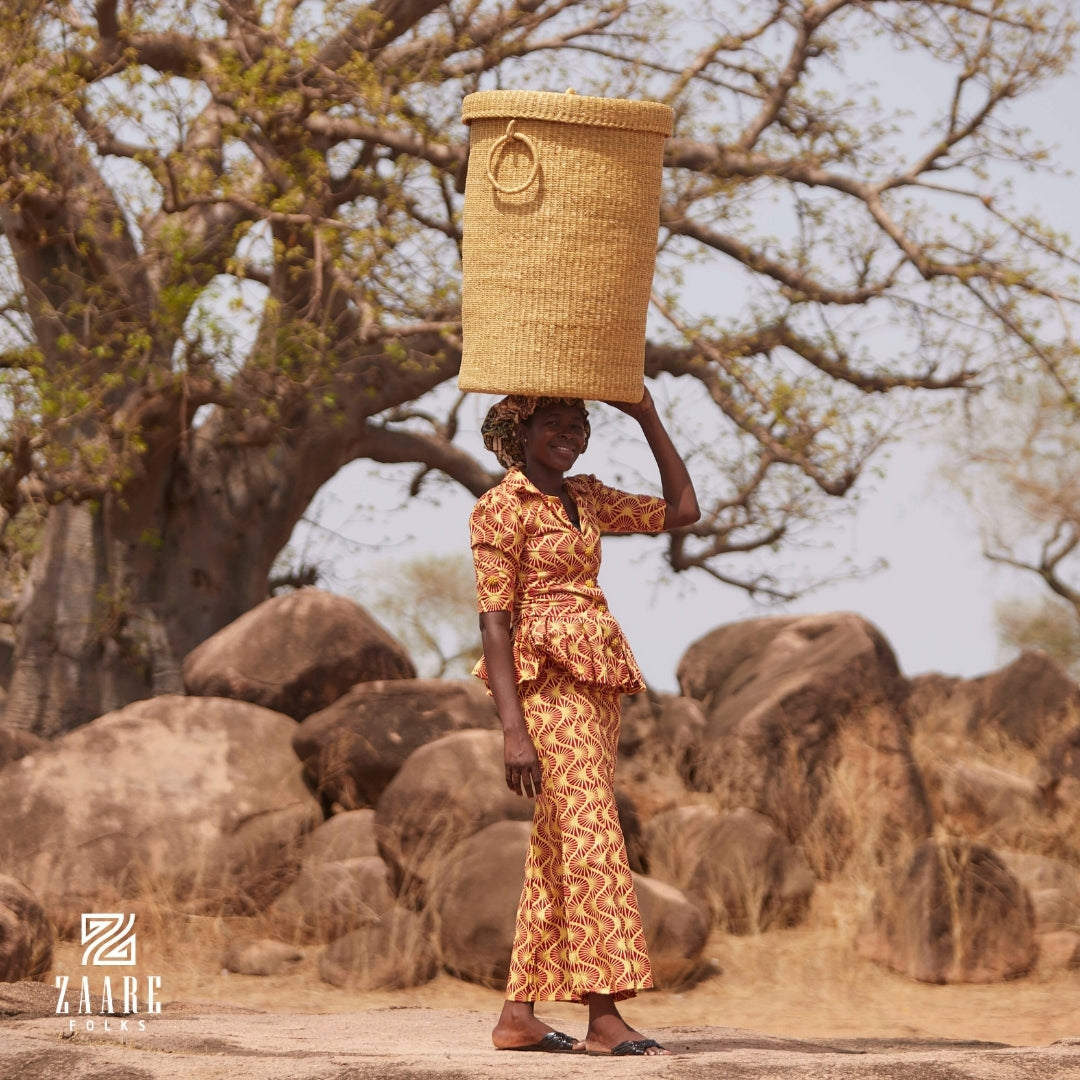 Natural Hand-Woven Lidded Laundry Basket