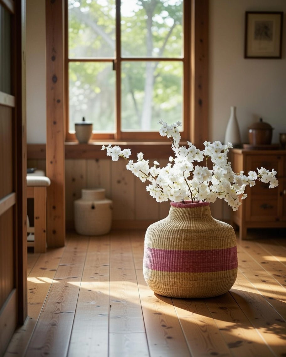 Cherry Blossom Hand - Woven Flower Basket - Zaarefolks