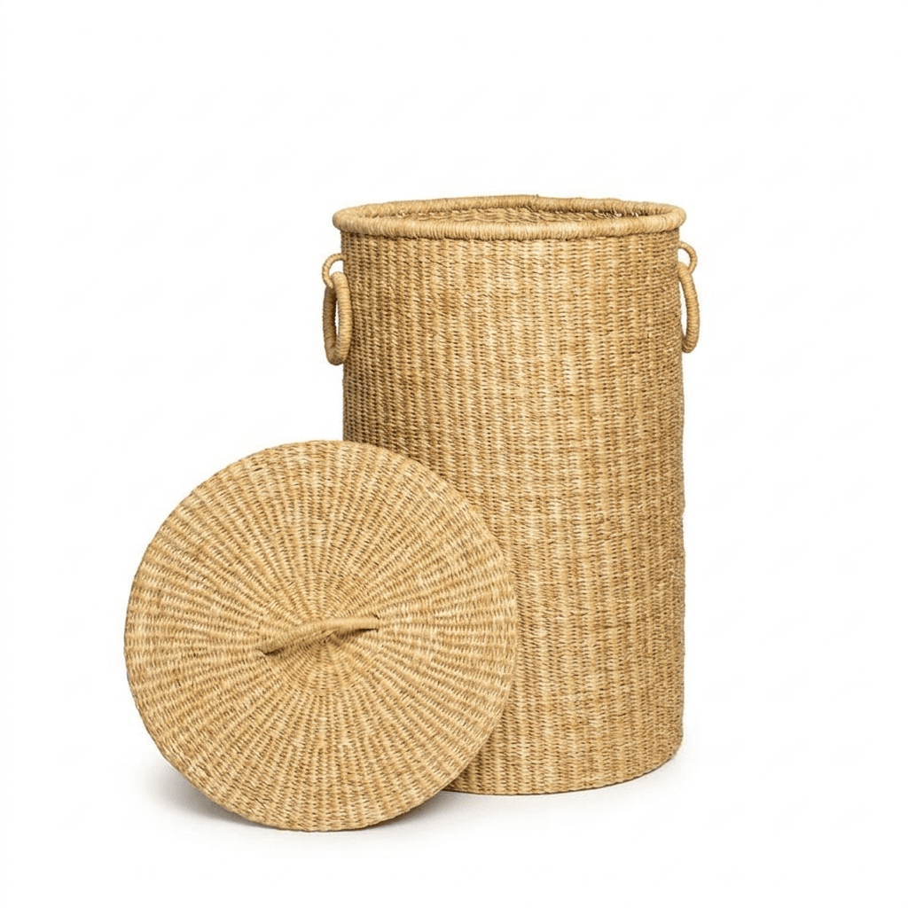 Natural Hand-Woven Lidded Laundry Basket - Zaarefolks